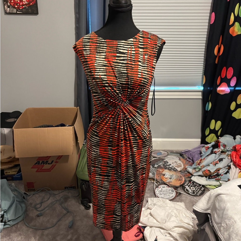 Jones Studio Orange Ruched Midi Sheath Dress